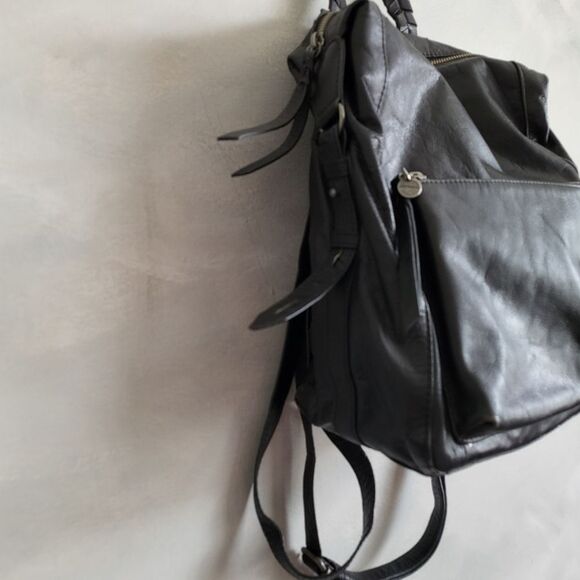 Lucky Brand Women\'s Black Leather Small Medium Backpack Purse Braided Hook Boho